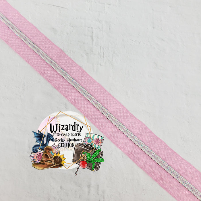 Blush Pink #5 Nylon Zipper Tape w/Day-Dream Iridescent Metallic Coils