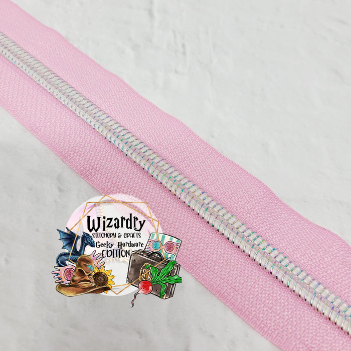 Blush Pink #5 Nylon Zipper Tape w/Day-Dream Iridescent Metallic Coils