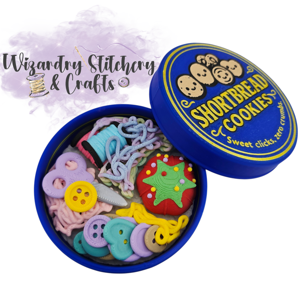 Shortbread Sewing Kit Fidget Clicker - Blue & Gold — Wizardry Stitchery ...