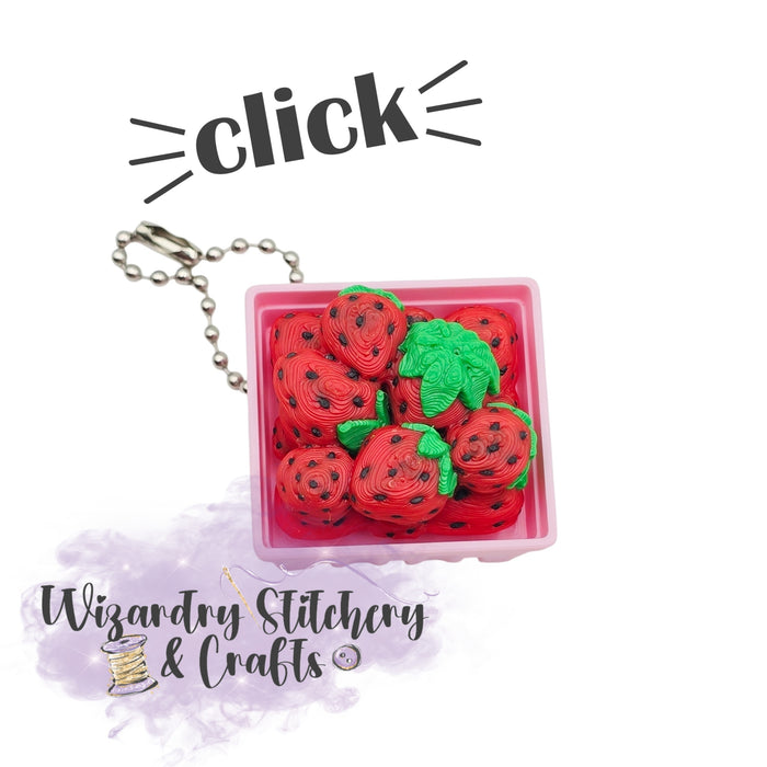 Strawberry Basket Keychain Fidget Clicker - Pink