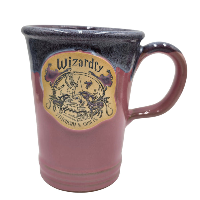 Wizardry Stitchery & Crafts Mug 14oz+ Pink w/Purple Drip