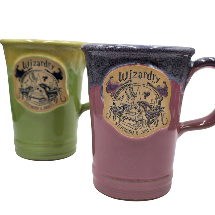 Wizardry Stitchery & Crafts Mug 14oz+ Pink w/Purple Drip