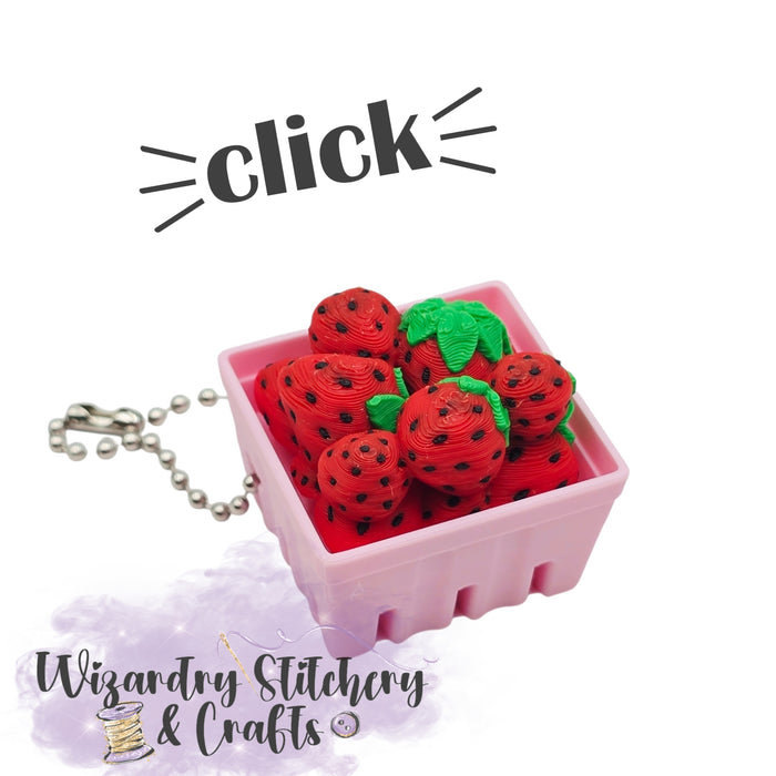 Strawberry Basket Keychain Fidget Clicker - Pink